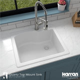 Karran 25" Drop In/Topmount Quartz Composite Kitchen Sink, White, QT-671-WH-PK1