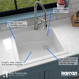 Karran 25" Drop In/Topmount Quartz Composite Kitchen Sink, White, QT-671-WH-PK1