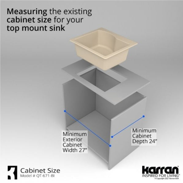 Karran 25" Drop In/Topmount Quartz Composite Kitchen Sink, Bisque, QT-671-BI