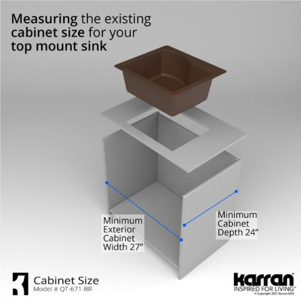 Karran 25" Drop In/Topmount Quartz Composite Kitchen Sink, Brown, QT-671-BR