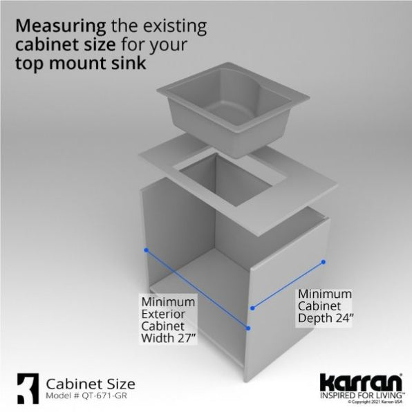 Karran 25" Drop In/Topmount Quartz Composite Kitchen Sink, Grey, QT-671-GR