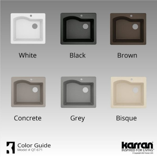 Karran 25" Drop In/Topmount Quartz Composite Kitchen Sink, Brown, QT-671-BR