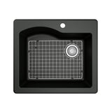 Karran 25" Drop In/Topmount Quartz Composite Kitchen Sink, Black, QT-671-BL-PK1