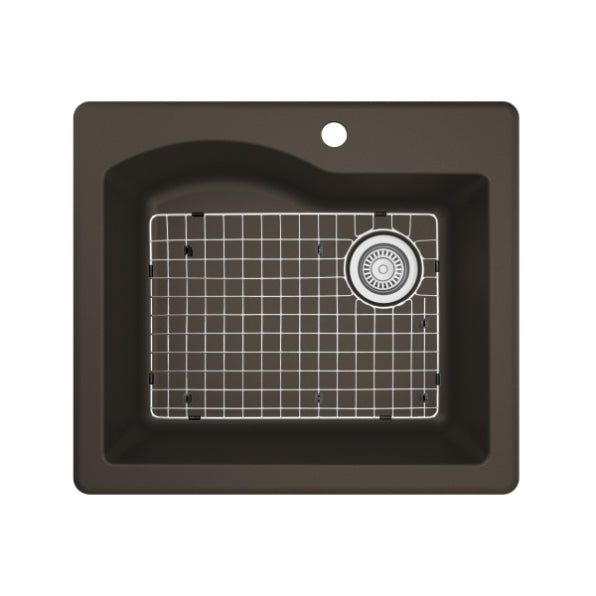 Karran 25" Drop In/Topmount Quartz Composite Kitchen Sink, Brown, QT-671-BR-PK1