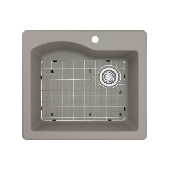 Karran 25" Drop In/Topmount Quartz Composite Kitchen Sink, Concrete, QT-671-CN-PK1