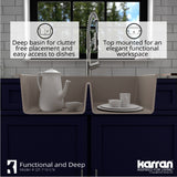 Karran 33" Drop In/Topmount Quartz Composite Kitchen Sink, 50/50 Double Bowl, Concrete, QT-710-CN-PK1