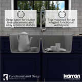 Karran 33" Drop In/Topmount Quartz Composite Kitchen Sink, 50/50 Double Bowl, Grey, QT-710-GR