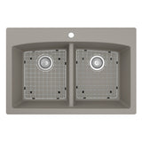 Karran 33" Drop In/Topmount Quartz Composite Kitchen Sink, 50/50 Double Bowl, Concrete, QT-710-CN-PK1