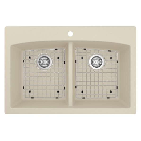 Karran 33" Drop In/Topmount Quartz Composite Kitchen Sink, 50/50 Double Bowl, Bisque, QT-710-BI-PK1