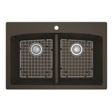 Karran 33" Drop In/Topmount Quartz Composite Kitchen Sink, 50/50 Double Bowl, Brown, QT-710-BR-PK1