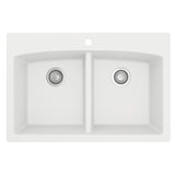 Karran 33" Drop In/Topmount Quartz Composite Kitchen Sink, 50/50 Double Bowl, White, QT-710-WH-PK1