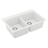 Karran 33" Drop In/Topmount Quartz Composite Kitchen Sink, 50/50 Double Bowl, White, QT-710-WH-PK1