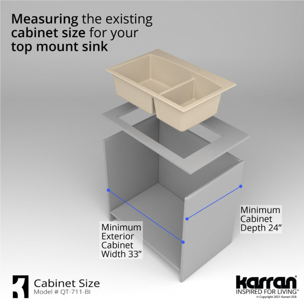 Karran 33" Drop In/Topmount Quartz Composite Kitchen Sink, 50/50 Double Bowl, Bisque, QT-710-BI-PK1