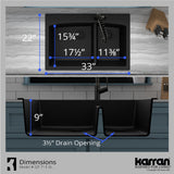 Karran 33" Drop In/Topmount Quartz Composite Kitchen Sink, 60/40 Double Bowl, Black, QT-711-BL