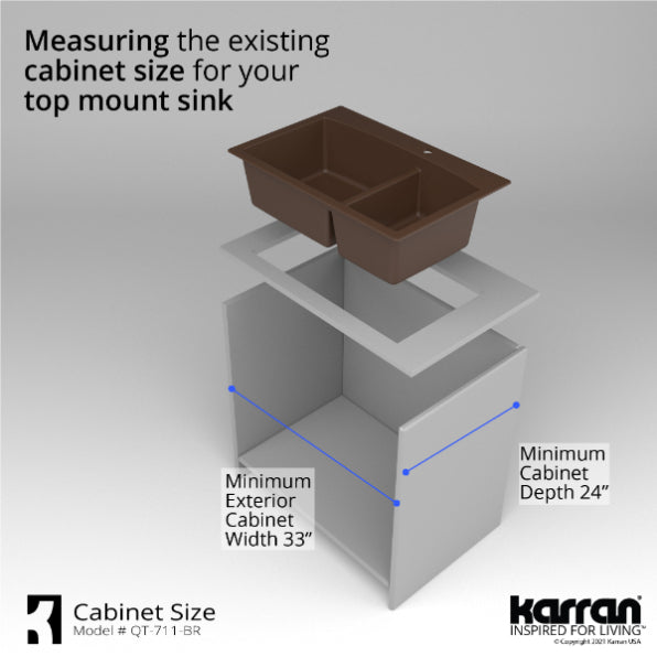 Karran 33" Drop In/Topmount Quartz Composite Kitchen Sink, 60/40 Double Bowl, Brown, QT-711-BR-PK1