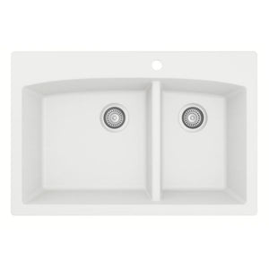Alternate Image for Karran 33" Drop In/Topmount Quartz Composite Kitchen Sink, 60/40 Double Bowl, White, QT-711-WH