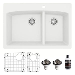 Alternate Image for Karran 33" Drop In/Topmount Quartz Composite Kitchen Sink, 60/40 Double Bowl, White, QT-711-WH-PK1