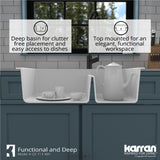 Karran 33" Drop In/Topmount Quartz Composite Kitchen Sink, 60/40 Double Bowl, White, QT-711-WH