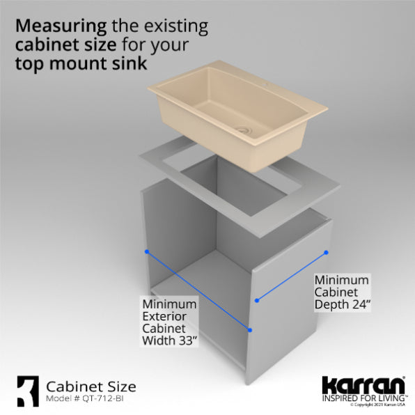 Karran 33" Drop In/Topmount Quartz Composite Kitchen Sink, Bisque, QT-712-BI