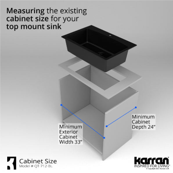 Karran 33" Drop In/Topmount Quartz Composite Kitchen Sink, Black, QT-712-BL-PK1