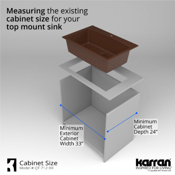 Karran 33" Drop In/Topmount Quartz Composite Kitchen Sink, Brown, QT-712-BR