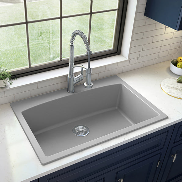 Karran 33" Drop In/Topmount Quartz Composite Kitchen Sink, Grey, QT-712-GR