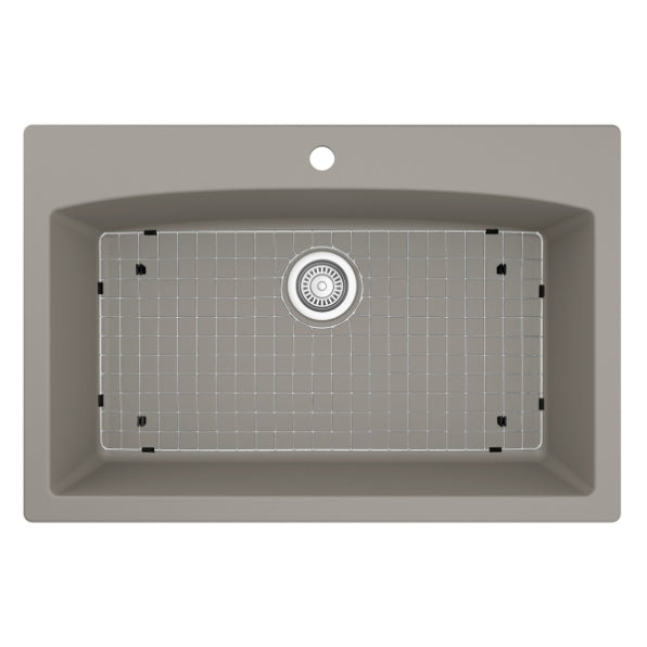 Karran 33" Drop In/Topmount Quartz Composite Kitchen Sink, Concrete, QT-712-CN-PK1