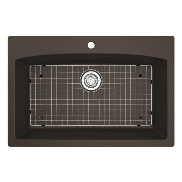 Karran 33" Drop In/Topmount Quartz Composite Kitchen Sink, Brown, QT-712-BR-PK1