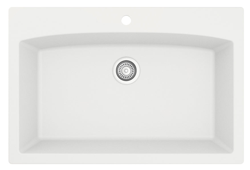 Karran 33" Drop In/Topmount Quartz Composite Kitchen Sink, White, QT-712-WH-PK1