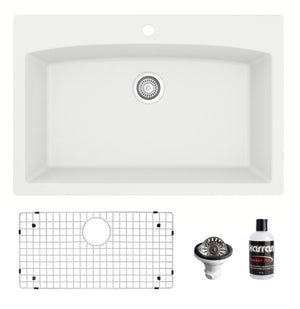 Alternate Image for Karran 33" Drop In/Topmount Quartz Composite Kitchen Sink, White, QT-712-WH-PK1