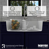 Karran 33" Drop In/Topmount Quartz Composite Kitchen Sink, White, QT-712-WH-PK1