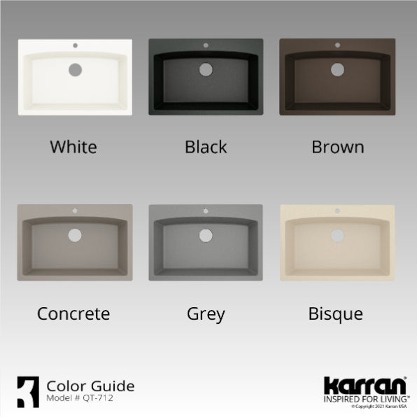 Karran 33" Drop In/Topmount Quartz Composite Kitchen Sink, Black, QT-712-BL-PK1