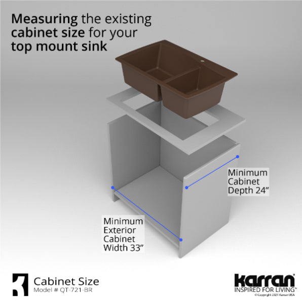 Karran 34" Drop In/Topmount Quartz Composite Kitchen Sink, 60/40 Double Bowl, Brown, QT-721-BR
