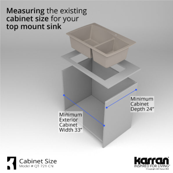 Karran 34" Drop In/Topmount Quartz Composite Kitchen Sink, 60/40 Double Bowl, Concrete, QT-721-CN