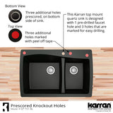 Karran 34" Drop In/Topmount Quartz Composite Kitchen Sink with Accessories, 60/40 Double Bowl, Bisque, QT-721-BI-PK1