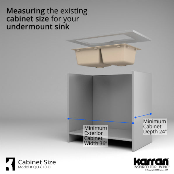 Karran 32" Undermount Quartz Composite Kitchen Sink, 60/40 Double Bowl, Bisque, QU-610-BI