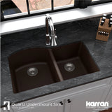 Karran 32" Undermount Quartz Composite Kitchen Sink, 60/40 Double Bowl, Brown, QU-610-BR-PK1