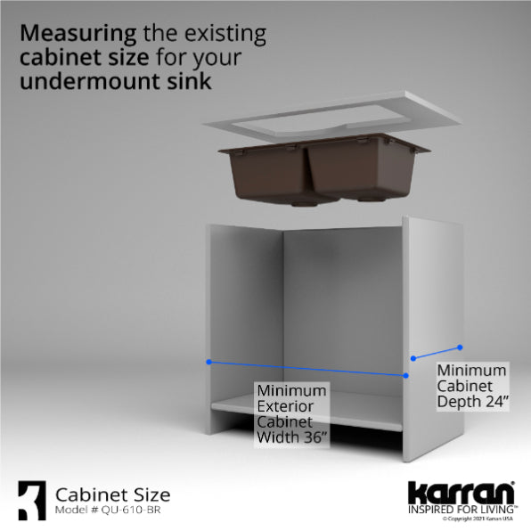 Karran 32" Undermount Quartz Composite Kitchen Sink, 60/40 Double Bowl, Brown, QU-610-BR-PK1