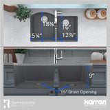 Karran 32" Undermount Quartz Composite Kitchen Sink, 60/40 Double Bowl, Grey, QU-610-GR