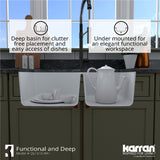 Karran 32" Undermount Quartz Composite Kitchen Sink, 60/40 Double Bowl, White, QU-610-WH