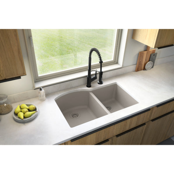 Karran 32" Undermount Quartz Composite Kitchen Sink, 60/40 Double Bowl, Concrete, QU-610-CN-PK1