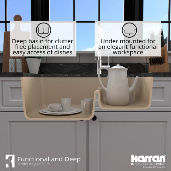 Karran 32" Undermount Quartz Composite Kitchen Sink, 60/40 Double Bowl, Bisque, QU-630-BI