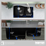 Karran 32" Undermount Quartz Composite Kitchen Sink, 60/40 Double Bowl, Black, QU-630-BL
