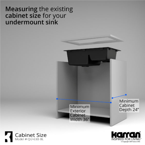 Karran 32" Undermount Quartz Composite Kitchen Sink, 60/40 Double Bowl, Black, QU-630-BL