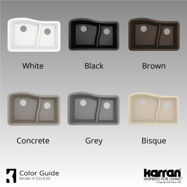 Karran 32" Undermount Quartz Composite Kitchen Sink, 60/40 Double Bowl, Brown, QU-630-BR