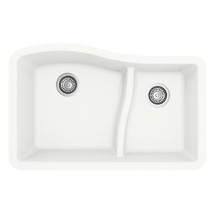 Alternate Image for Karran 32" Undermount Quartz Composite Kitchen Sink, 60/40 Double Bowl, White, QU-630-WH