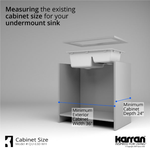 Karran 32" Undermount Quartz Composite Kitchen Sink, 60/40 Double Bowl, White, QU-630-WH