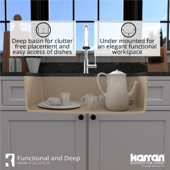 Karran 32" Undermount Quartz Composite Kitchen Sink, Bisque, QU-670-BI