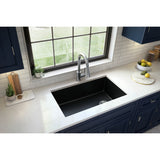 Karran 32" Undermount Quartz Composite Kitchen Sink, Black, QU-670-BL-PK1