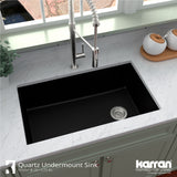 Karran 32" Undermount Quartz Composite Kitchen Sink, Black, QU-670-BL-PK1